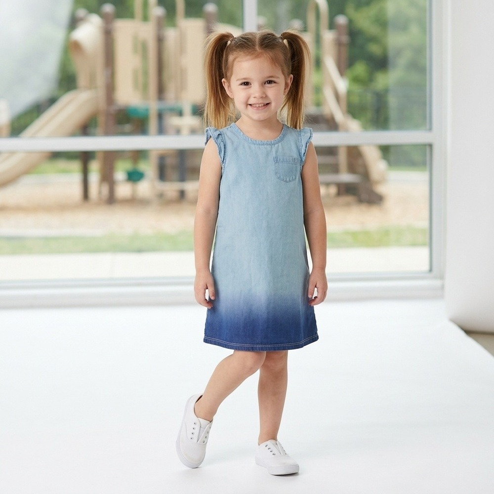 Tommy Bahama Shift Dress Kids 4T Blue Good Ombre Dip Dye Lyocell Flutter Sleeve